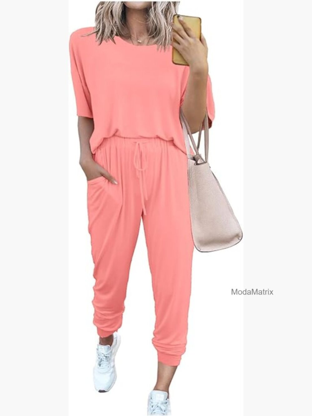 Women's Two Piece Lounge Set Short Sleeve Jogger Pants Travel Outfit
